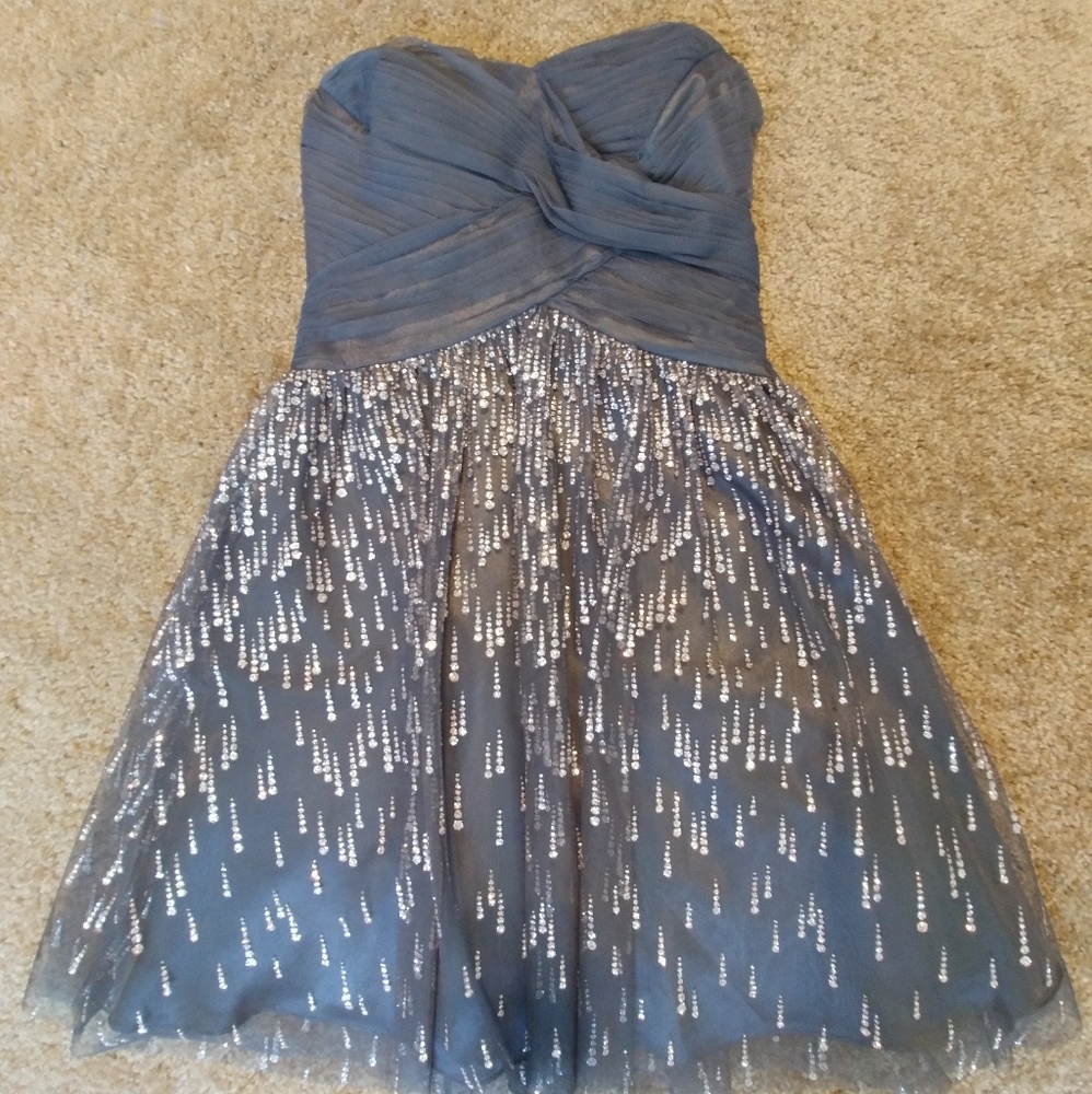 Cache Tulle Cocktail Dress Charcoal Grey 2